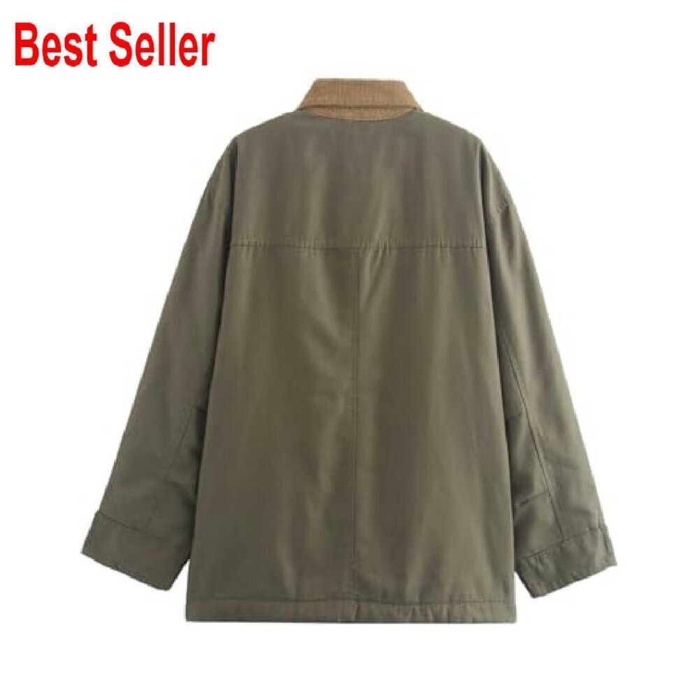 Oversized Corduroy Lapel Button Down Jacket Lightweight Casual Chic - Picture 5 of 8